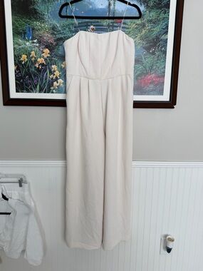 Strapless Wide-Leg Jumpsuit in Light Beige